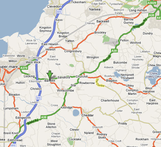 Google Maps location of Banwell Castle